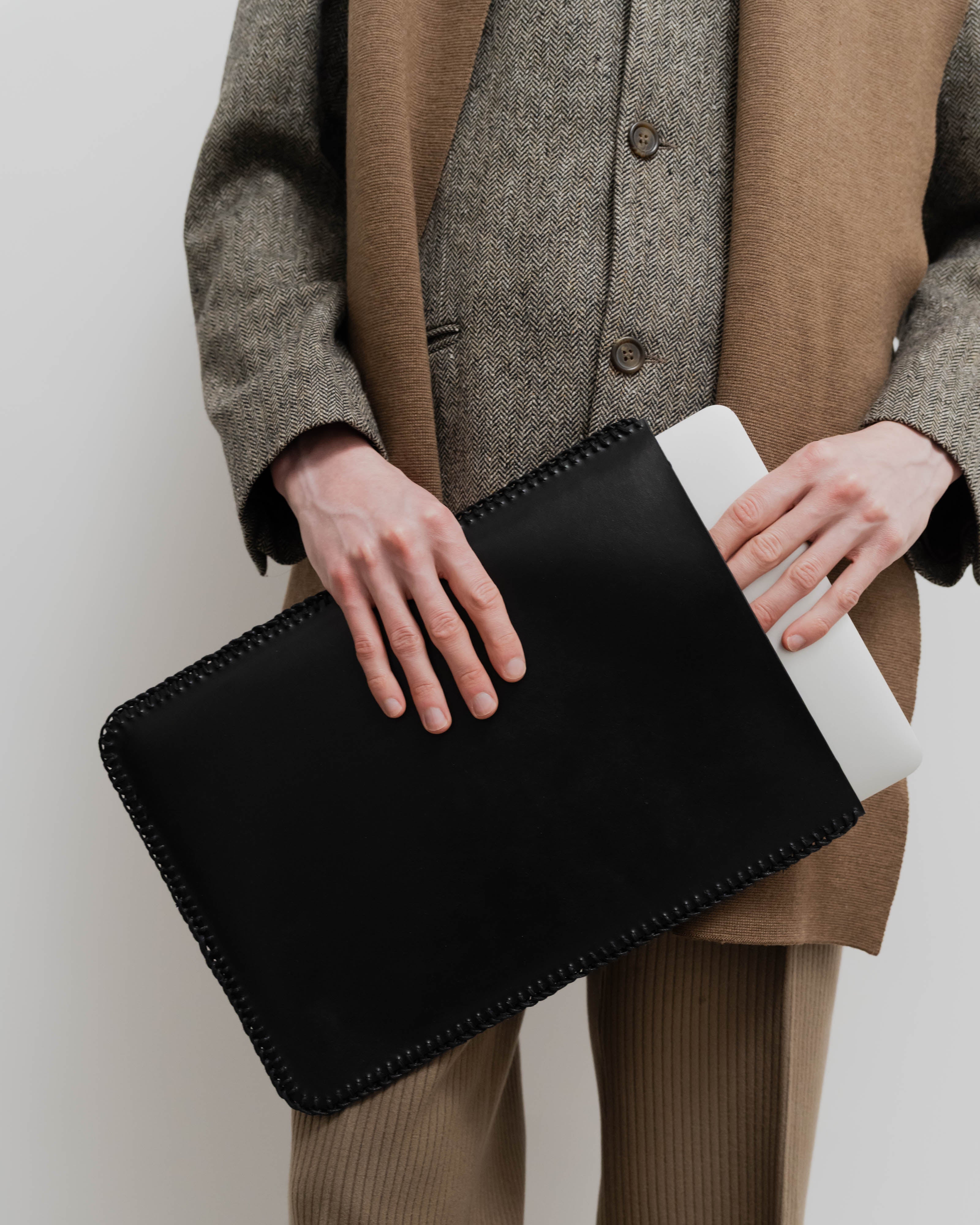 Black Vegan Leather Laptop Case